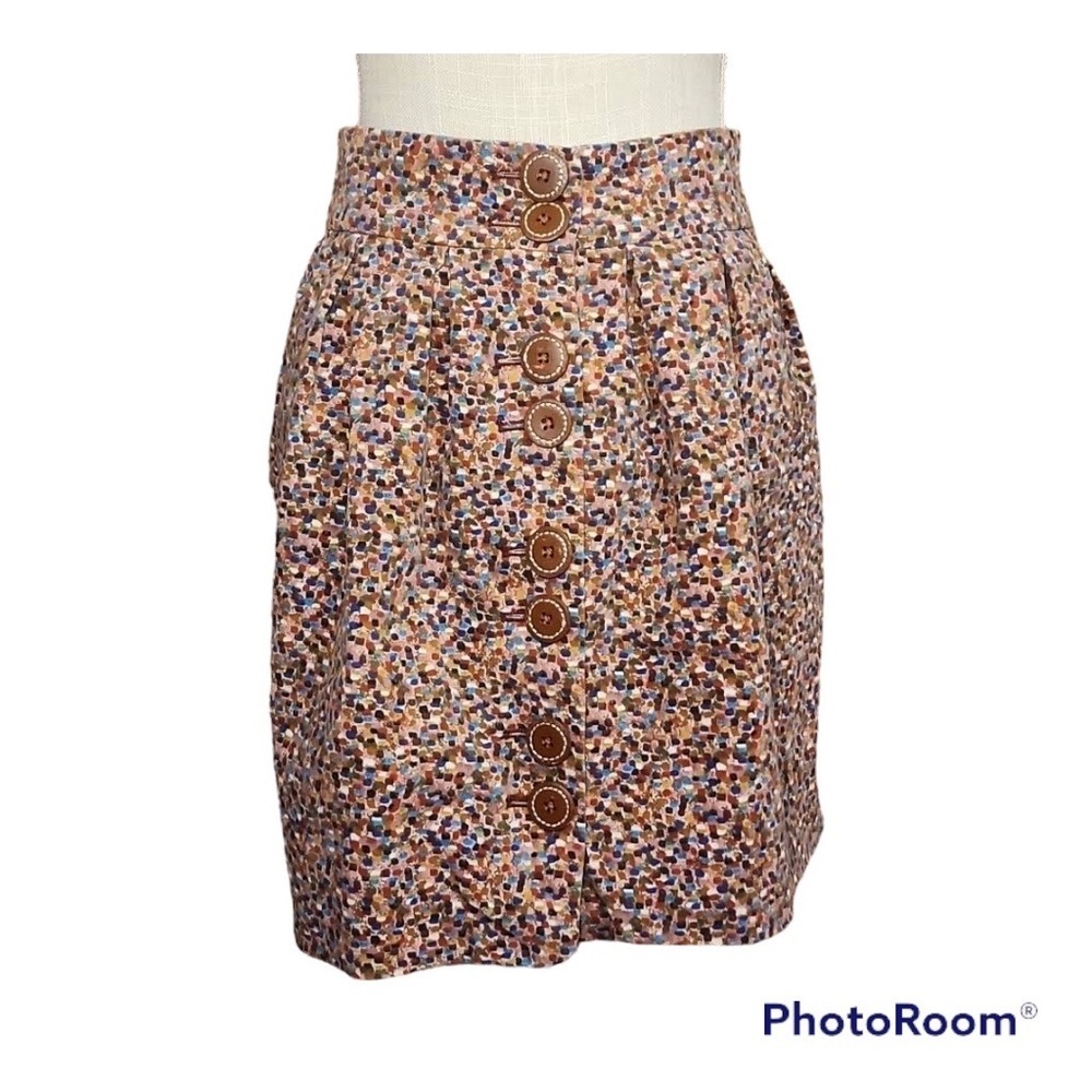 Anthropologie Elevenses Brand Aerial Confetti Pop Velvet Button Front Skirt